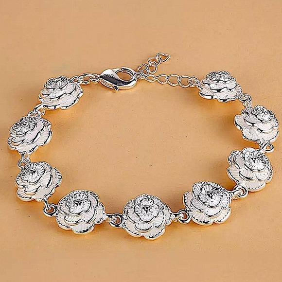 STERLING SILVER FLOWER TASSEL NECKLACE BRACELET RING EARRINGS SET - Picture 3 of 8